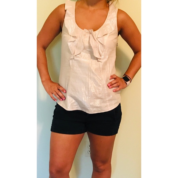 Creamy Metallic Tank Top with Ruffles Down Center - Picture 2 of 5